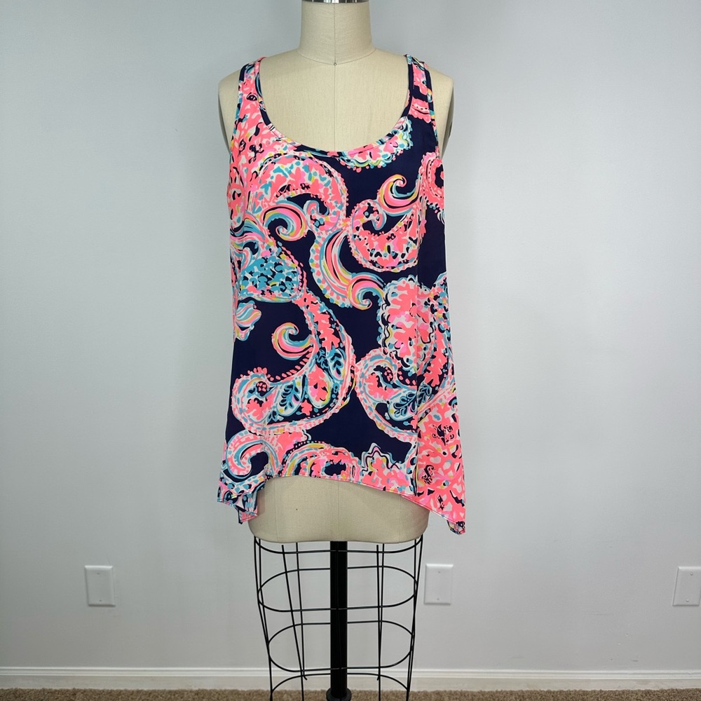 Lilly Pulitzer Pink and Blue Paisley Racerback Blouse